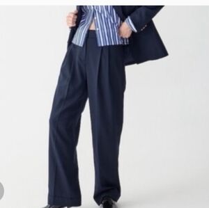 J. Crew 0 Navy Essential Wide Leg Pants Trousers Italian Studio Wool Blend Nova